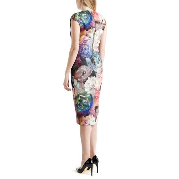 Ted Baker NWT Eliah Technicolor Bloom Floral Cap Sleeve Scuba Sheath Midi Dress - Picture 1 of 10